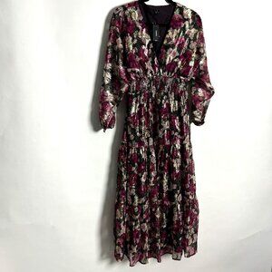 NWT EXPRESS FLORAL LONG SLEEVE ROMANTIC SHIMMER MAXI DRESS SMALL